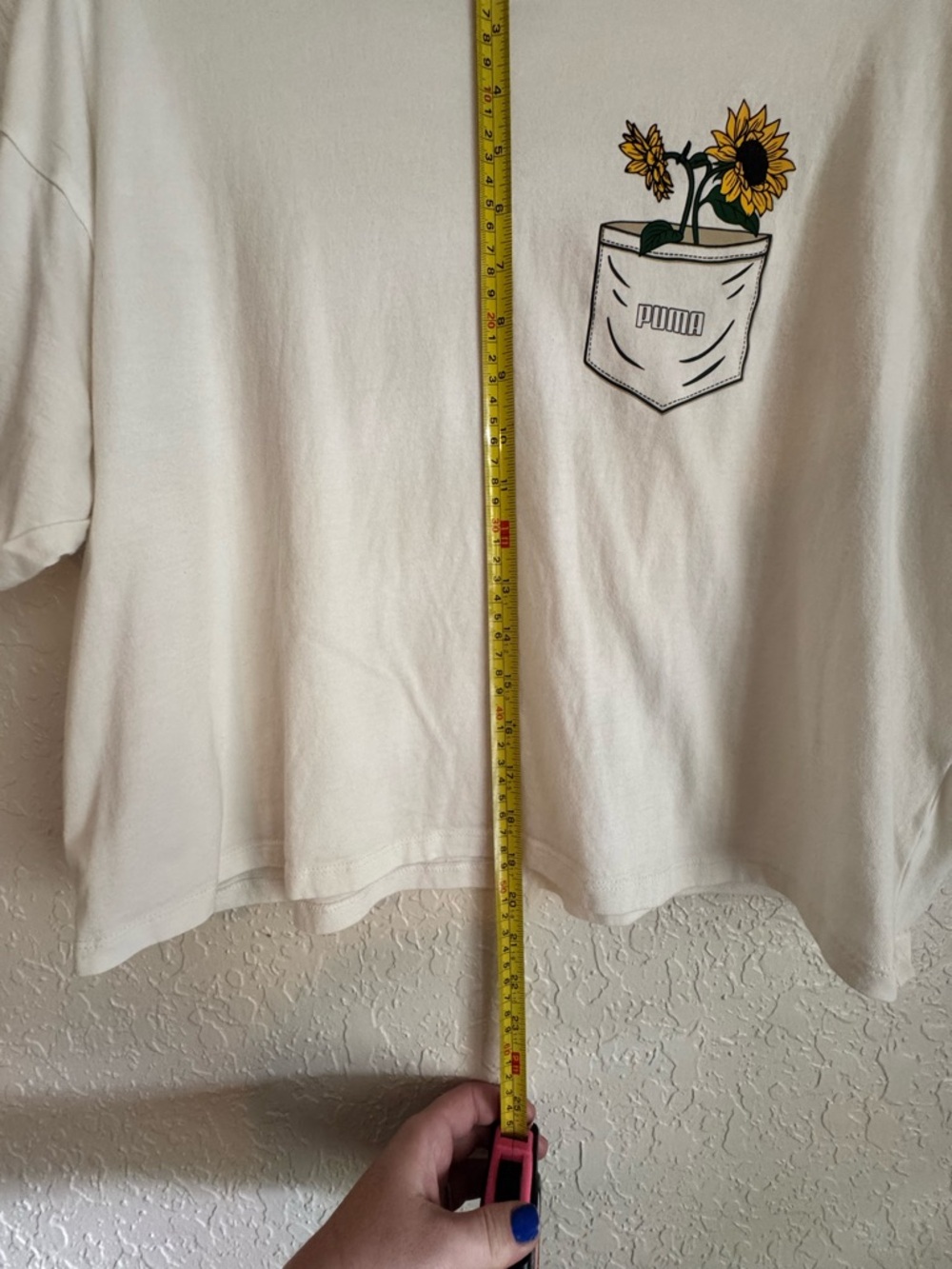 Puma Cropped Graphic Sunflower Pocket Tee – Size Large - Picture 4 of 6